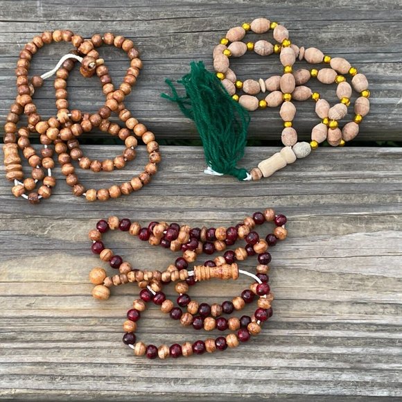 Set of 3 Pray Beads Handmade Tasbeeh Brown Real Wood Beads Tasbeh lot of 3 - Picture 1 of 6
